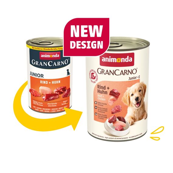 animonda GranCarno Hunde Nassfutter mit Rind + Huhn (6 x 400g), Welpenfutter nass ohne Getreide für Junge Hunde, mit frischen fleischigen Zutaten, Junior Hundefutter