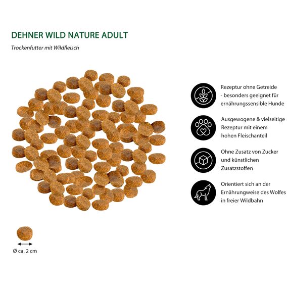 Dehner Wild Nature Hundefutter Auwald, Trockenfutter getreidefrei / zuckerfrei, für ausgewachsene Hunde, Geflügel / Wild, 12 kg