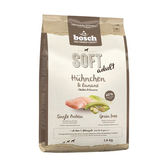 bosch HPC SOFT Hühnchen & Banane | halbfeuchtes Hundefutter für ausgewachsene Hunde aller Rassen | Single Protein | grain-free | 1 x 2.5 kg