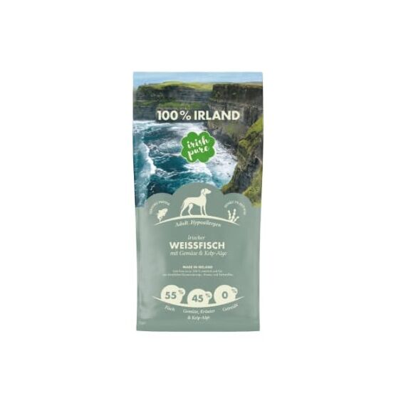 Irish Pure 4kg Trockenfutter Adult | Irischer Weißfisch mit Gemüse & Kelp-Alge | Hoher Fleischanteil | Getreidefrei | Hypoallergen | Single-Protein Hundefutter für ausgewachsene Hunde Aller Rassen