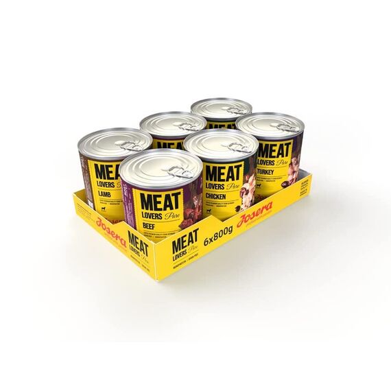 JOSERA Meat Lovers Pure Multipack (6 x 800 g) | Adult | Premium Nassfutter für ausgewachsene Hunde | 4 Verschiedene Sorten | hoher Fleischanteil (68%) | getreidefrei | Hundefutter nass | 6er Pack