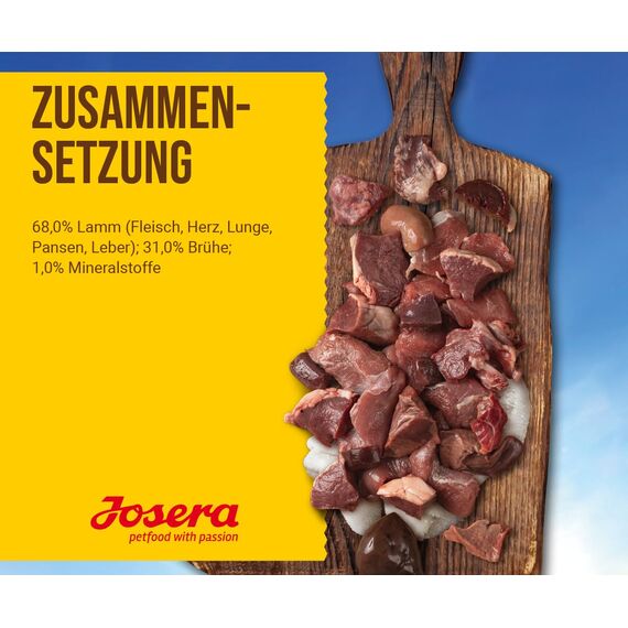 Josera Meat Lovers Pure Lamb | Nassfutter für Hunde | getreidefrei | hoher Fleischanteil |leckeres Lamm, saftige Brühe und Mineralstoffe | Alleinfuttermittel | 6 x 400 g