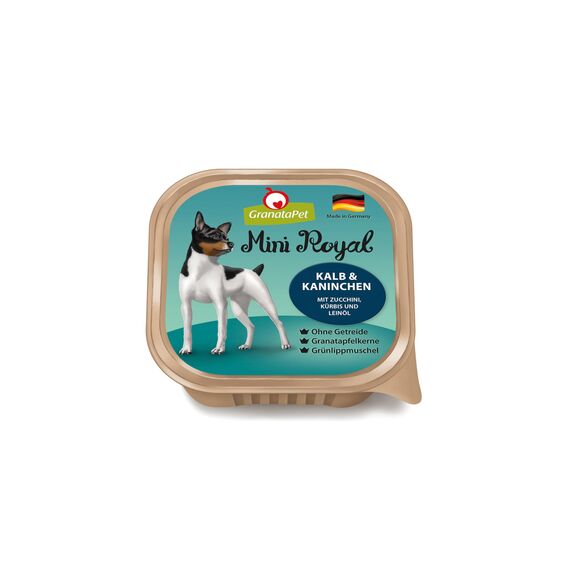 GranataPet Mini Royal Kalb & Kaninchen, Nassfutter für Hunde, Hundefutter ohne Getreide & ohne Zuckerzusatz, Alleinfuttermittel für ausgewachsene Hunde, 11 x 150 g