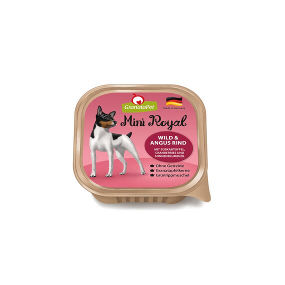 GranataPet Mini Royal Wild & Angus Rind, Nassfutter für Hunde, Hundefutter ohne Getreide & ohne Zuckerzusatz, Alleinfuttermittel für ausgewachsene Hunde, 11 x 150 g