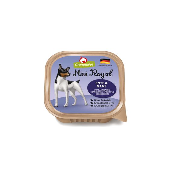GranataPet Mini Royal Ente & Gans, Nassfutter für Hunde, Hundefutter ohne Getreide & ohne Zuckerzusatz, Alleinfuttermittel für ausgewachsene Hunde, 11 x 150 g