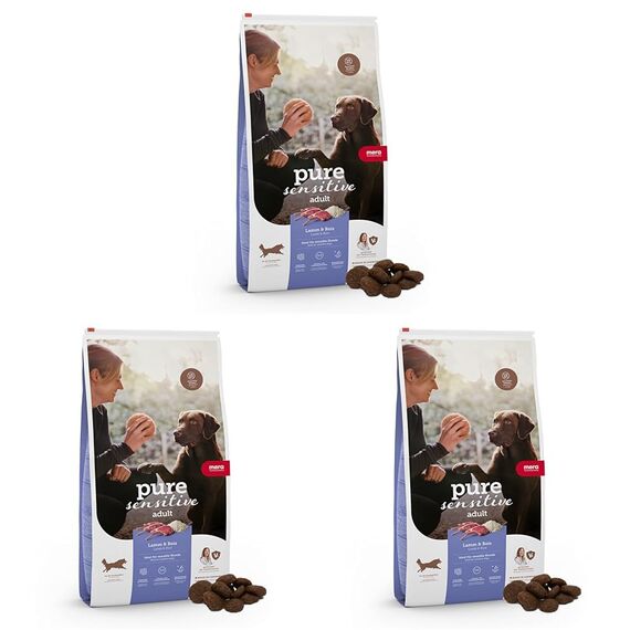 MERA Pure Sensitive Lamm & Reis, Hundefutter trocken für Sensible Hunde, Trockenfutter aus Lamm und Reis, Futter für ausgewachsenen Hund, ohne Weizen und Zucker (4 kg) (Packung mit 3)