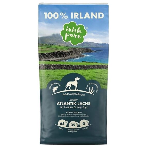 Irish Pure Hypoallergenes Trockenfutter Adult | 12kg | Atlantik-Lachs mit Kelp-Alge & Gemüse | Hoher Fleischanteil | Getreidefrei | Sensitiv | Hundetrockenfutter | Für alle Rassen