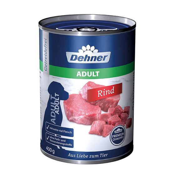 Dehner Premium Hundefutter Adult, Rind, 6 x 400 g (2400 g)
