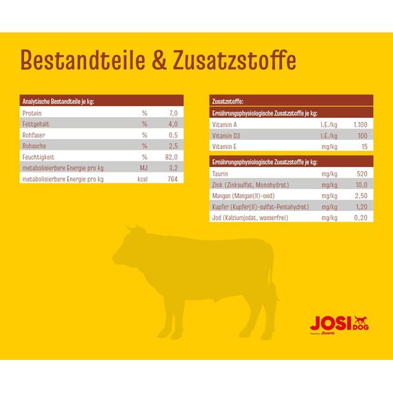 JosiDog Beef in Sauce (12 x 415 g) | Adult | Premium Nassfutter für ausgewachsene Hunde | mit Rind in Sauce mit Vitamin D3 & E | Powered by JOSERA | Hundefutter nass | Alleinfutter | 12er Pack
