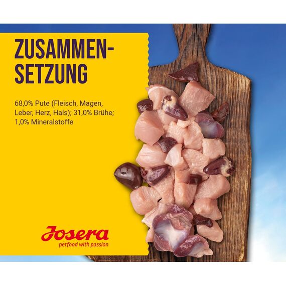 Josera Meat Lovers Pure Turkey | Nassfutter für Hunde | hoher Fleischanteil | getreidefrei | leckere Pute, saftige Brühe und Mineralstoffe | Alleinfuttermittel | 6 x 400 g