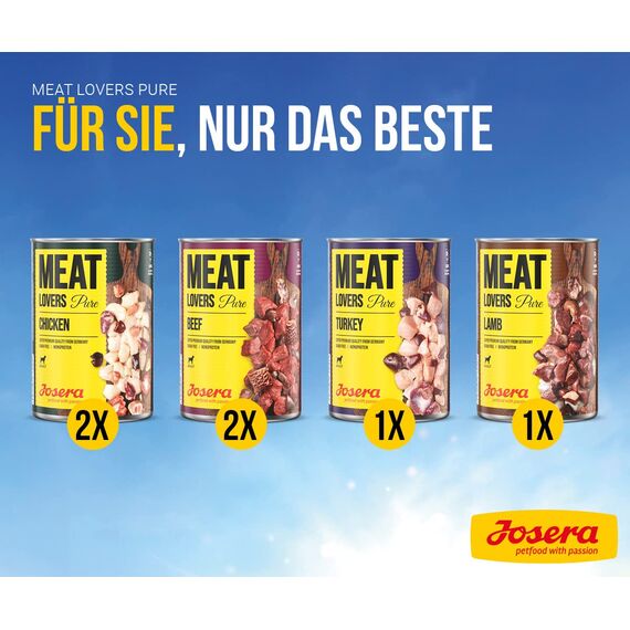 Josera Meat Lovers Pure Multipack | Nassfutter für Hunde | hoher Fleischanteil | getreidefrei | Alleinfuttermittel | 6x400g