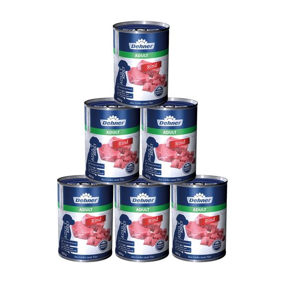 Dehner Premium Hundefutter Adult, Rind, 6 x 400 g (2400 g)