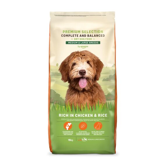 by Amazon Hundefutter für ausgewachsene Hunde (Adult) aller Rassen, Fein zubereitetes Trockenfutter reich an Huhn und Reis, 15 kg (1er-Pack)(Zuvor eine Marke von Lifelong, gleiches Produkt)