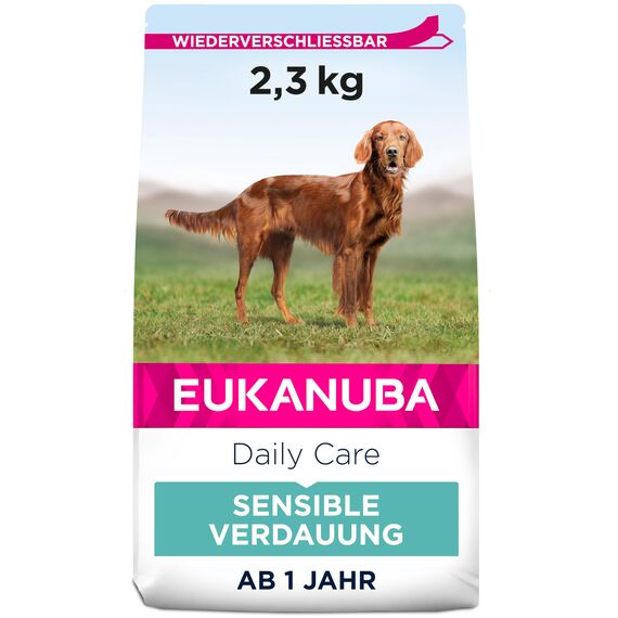 Eukanuba Daily Care Sensitive Digestion Hundefutter - Trockenfutter für Hunde mit sensibler Verdauung, Magenfreundlich mit leicht verdaulichem Reis, 2,3 kg