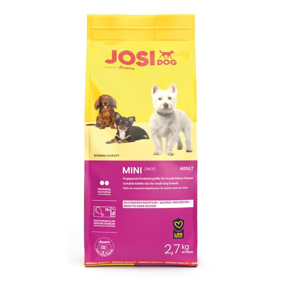 JosiDog Mini (3 x 2,7 kg) | Adult Mini | Premium Trockenfutter für ausgewachsene, kleine Hunde | mit hochwertigem Geflügelprotein | Extrakleine Kroketten | Powered by JOSERA | Hundefutter | 3er Pack