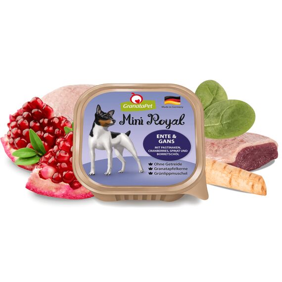GranataPet Mini Royal Ente & Gans, Nassfutter für Hunde, Hundefutter ohne Getreide & ohne Zuckerzusatz, Alleinfuttermittel für ausgewachsene Hunde, 11 x 150 g
