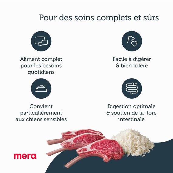 MERA Pure Sensitive Lamm & Reis, Hundefutter trocken für Sensible Hunde, Trockenfutter aus Lamm und Reis, Futter für ausgewachsenen Hund, ohne Weizen und Zucker (4 kg)