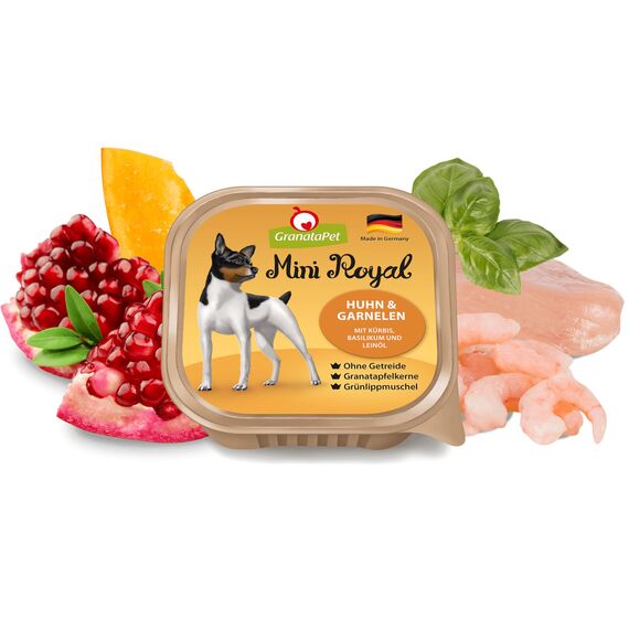 GranataPet Mini Royal Huhn & Garnelen, Nassfutter für Hunde, Hundefutter ohne Getreide & ohne Zuckerzusatz, Alleinfuttermittel für ausgewachsene Hunde, 11 x 150 g