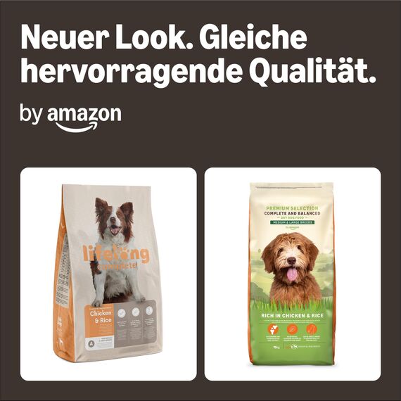 by Amazon Hundefutter für ausgewachsene Hunde (Adult) aller Rassen, Fein zubereitetes Trockenfutter reich an Huhn und Reis, 15 kg (1er-Pack)(Zuvor eine Marke von Lifelong, gleiches Produkt)