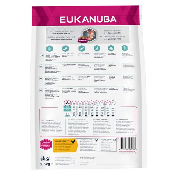 Eukanuba Daily Care Sensitive Digestion Welpenfutter - Trockenfutter für Welpen mit sensibler Verdauung, Magenfreundlich mit leicht verdaulichem Reis, 2,3 kg