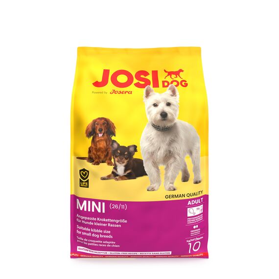 JosiDog Mini (1 x 10 kg) | Adult Mini | Premium Trockenfutter für ausgewachsene, kleine Hunde | mit hochwertigem Geflügelprotein | Extrakleine Kroketten| Powered by JOSERA | Hundefutter | 1er Pack