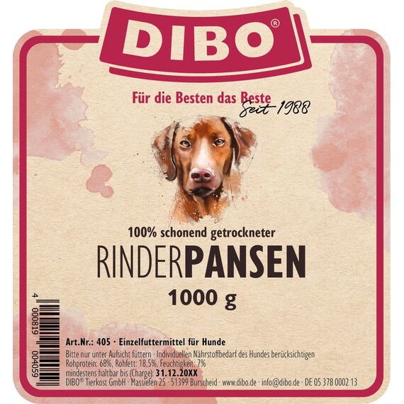 DIBO Rinderpansen, 1000g, der kleine Naturkau-Snack oder Leckerli für Zwischendurch, Hundefutter, Qualitätskauartikel ohne Chemie (Packung mit 2)
