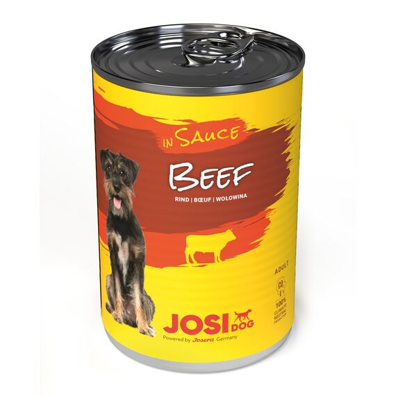 JosiDog Beef in Sauce (12 x 415 g) | Adult | Premium Nassfutter für ausgewachsene Hunde | mit Rind in Sauce mit Vitamin D3 & E | Powered by JOSERA | Hundefutter nass | Alleinfutter | 12er Pack