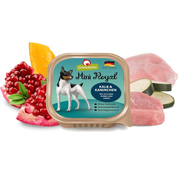 GranataPet Mini Royal Kalb & Kaninchen, Nassfutter für Hunde, Hundefutter ohne Getreide & ohne Zuckerzusatz, Alleinfuttermittel für ausgewachsene Hunde, 11 x 150 g