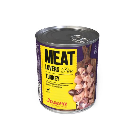 JOSERA Meat Lovers Pure Turkey (6 x 800 g) | Adult | Premium Nassfutter für ausgewachsene Hunde | extra viel Putenfleisch (68%) | Monoprotein | getreidefrei | Hundefutter nass | 6er Pack