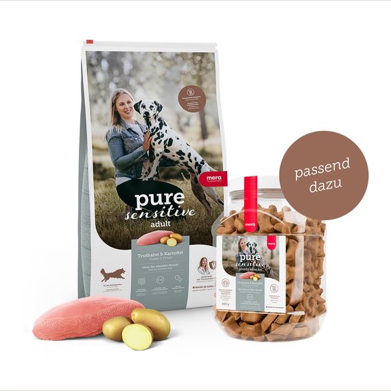MERA Pure Sensitive Fresh Meat Truthahn & Kartoffeln, Hundefutter trocken mit viel frischem Fleisch, gesundes Trockenfutter getreidefrei für ausgewachsene Hunde (12,5 kg)