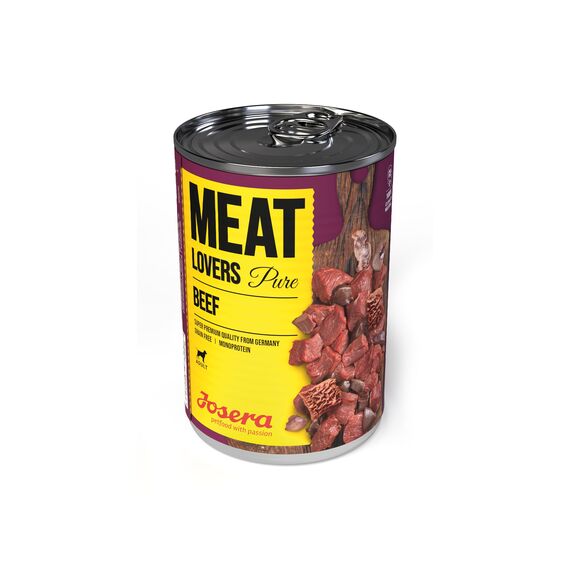 Josera Meat Lovers Pure Beef | Nassfutter für Hunde | hoher Fleischanteil | getreidefrei | saftiges Rindfleisch, leckere Brühe und Mineralstoffe | Alleinfuttermittel | 6 x 400 g
