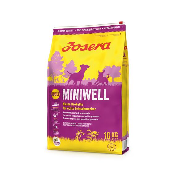 JOSERA Miniwell (1 x 10 kg) | Adult Mini | Premium Trockenfutter für ausgewachsene Hunde Kleiner Rassen | Geflügel & Reis | Kleine Kroketten | extraverträglich | weizenfrei | Hundefutter | 1er Pack
