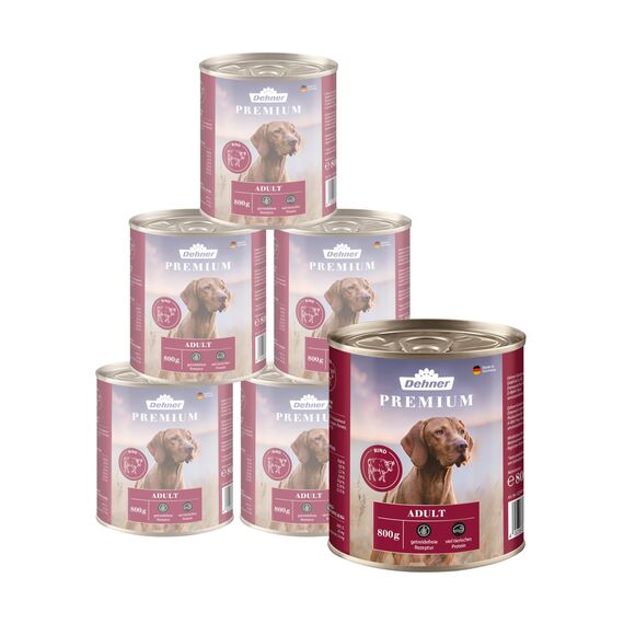 Dehner Premium Hundefutter Adult, Rind, 6 x 800 g (4800 g)