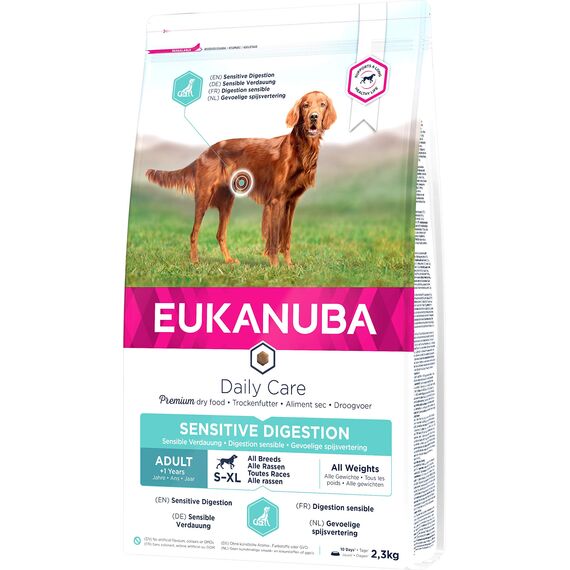 Eukanuba Daily Care Sensitive Digestion Hundefutter - Trockenfutter für Hunde mit sensibler Verdauung, Magenfreundlich mit leicht verdaulichem Reis, 2,3 kg