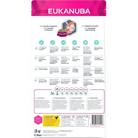 Eukanuba Daily Care Sensitive Digestion Hundefutter - Trockenfutter für Hunde mit sensibler Verdauung, Magenfreundlich mit leicht verdaulichem Reis, 2,3 kg