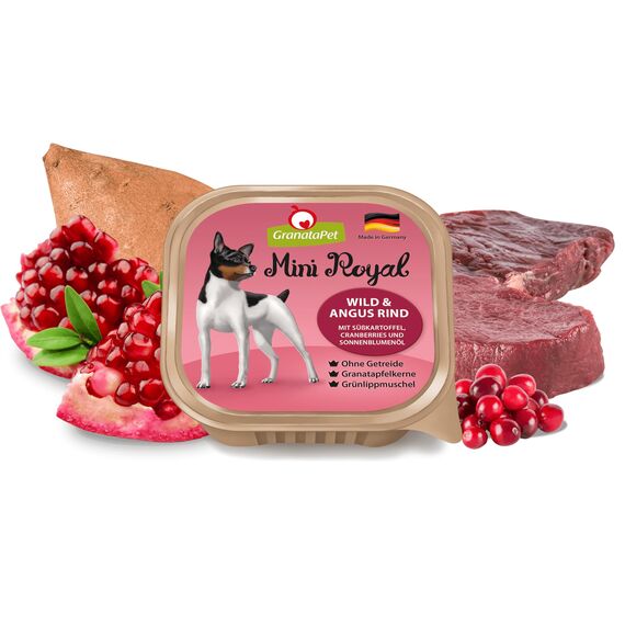 GranataPet Mini Royal Wild & Angus Rind, Nassfutter für Hunde, Hundefutter ohne Getreide & ohne Zuckerzusatz, Alleinfuttermittel für ausgewachsene Hunde, 11 x 150 g