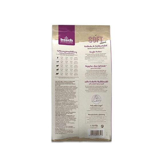 bosch HPC SOFT mini Perlhuhn & Süßkartoffel | halbfeuchtes Hundefutter für ausgewachsene Hunde kleiner Rassen | Single Protein | grain-free | 1 x 1 kg