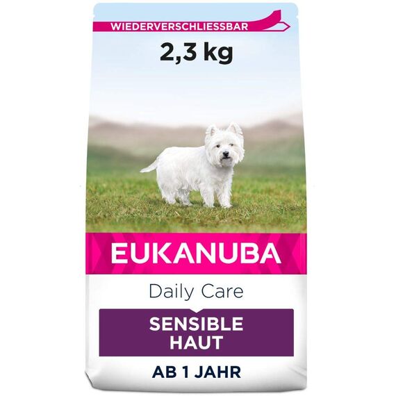 Eukanuba Daily Care Sensitive Skin Hundefutter - Trockenfutter für Hunde mit sensibler Haut, Hyoallergenes Futter mit Fisch, 2,3kg