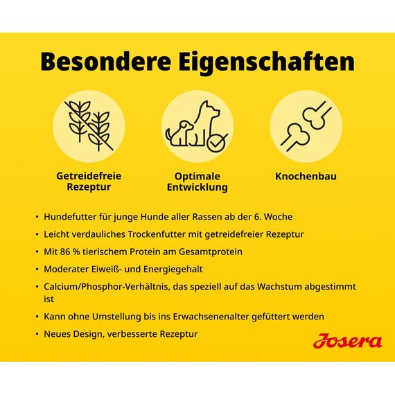 JOSERA Junior YoungStar Huhn & Kartoffel (1 x 12,5 kg) | Premium Trockenfutter für wachsende Hunde | Welpenfutter für mittlere & große Rassen zur optimalen Versorgung | getreidefrei | 1er Pack
