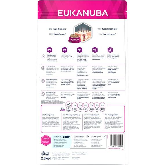 Eukanuba Daily Care Sensitive Skin Hundefutter - Trockenfutter für Hunde mit sensibler Haut, Hyoallergenes Futter mit Fisch, 2,3kg