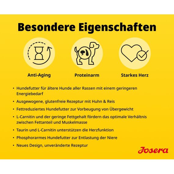 JOSERA Senior Balance Huhn & Reis (1 x 3 kg) | Premium Trockenfutter für ausgewachsene ältere Hunde | phosphorarm - mit wenig Fett & Protein speziell für Senioren | glutenfrei | 1er Pack