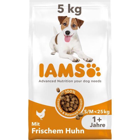 IAMS Hundefutter trocken mit Huhn - Trockenfutter für erwachsene Hunde ab 1 Jahr, geeignet für kleine & mittelgroße Hunde, 5 kg