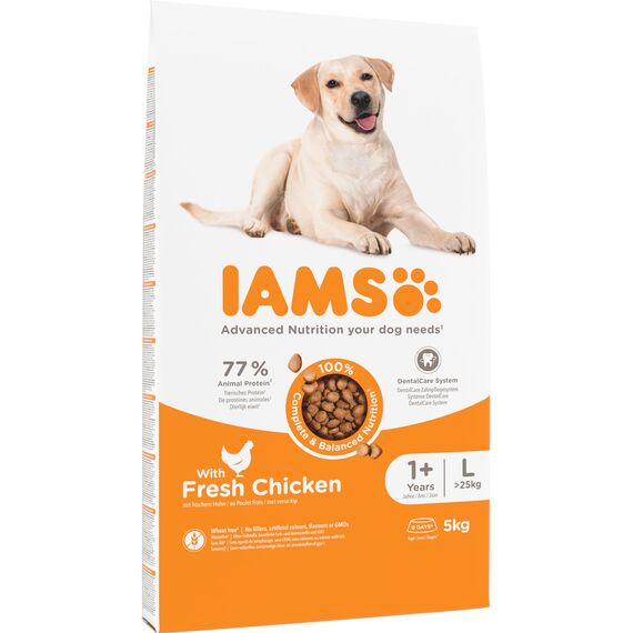 IAMS Hundefutter trocken mit Huhn - Trockenfutter für erwachsene Hunde ab 1 Jahr, geeignet für große Hunde, 5 kg