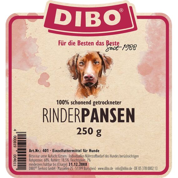 DIBO Rinderpansen, 250g-Beutel, der kleine Naturkau-Snack oder Leckerli für Zwischendurch, Hundefutter, Qualitätskauartikel ohne Chemie von DIBO (Packung mit 2)