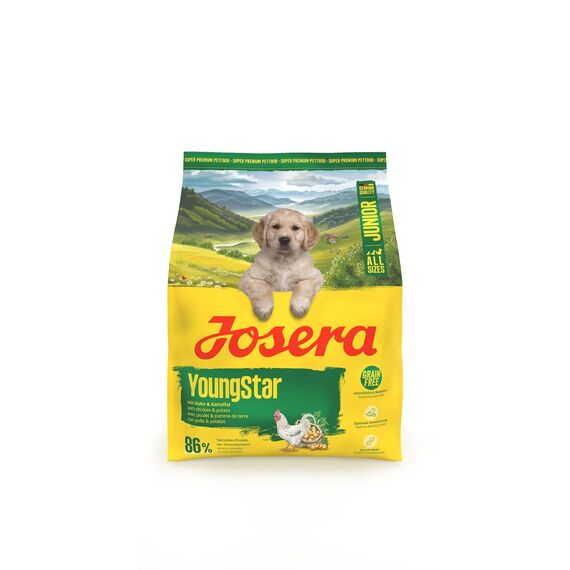 JOSERA Junior YoungStar Huhn & Kartoffel (1 x 900 g) | Premium Trockenfutter für wachsende Hunde | Welpenfutter für mittlere und große Rassen zur optimalen Versorgung | getreidefrei | 1er Pack
