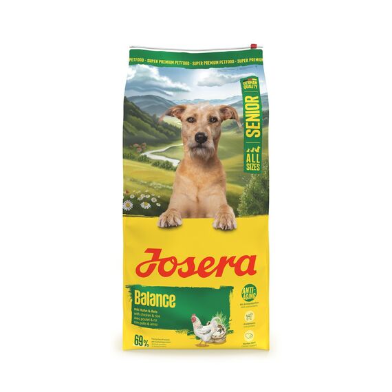 JOSERA Senior Balance Huhn & Reis (1 x 12,5 kg) | Premium Trockenfutter für ausgewachsene ältere Hunde | phosphorarm - mit wenig Fett & Protein speziell für Senioren | glutenfrei | 1er Pack