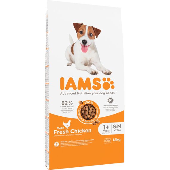 IAMS Hundefutter trocken mit Huhn - Trockenfutter für Erwachsene Hunde ab 1 Jahr, geeignet für kleine & mittelgroße Hunde, 12 kg