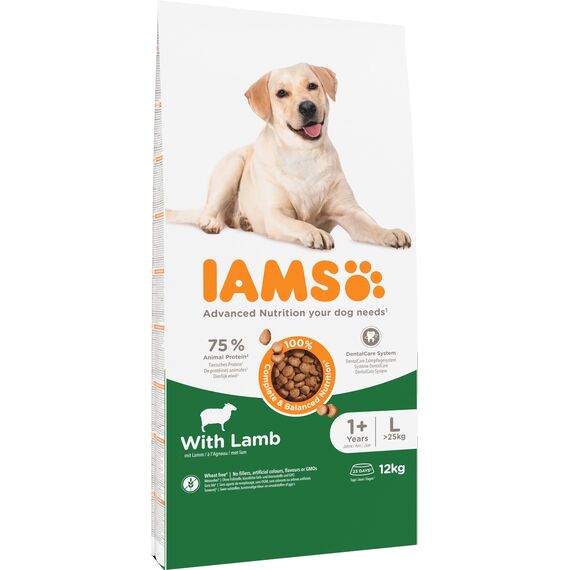 IAMS Hundefutter trocken mit Lamm - Trockenfutter für erwachsene Hunde ab 1 Jahr, geeignet für große Hunde, 12 kg