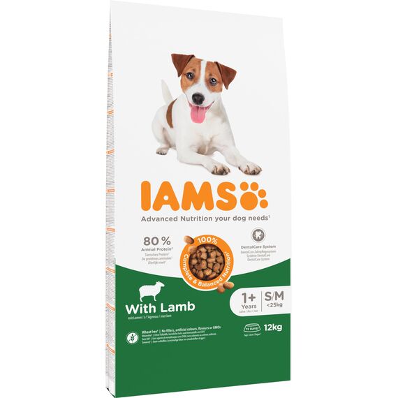 IAMS Hundefutter trocken mit Lamm - Trockenfutter für Erwachsene Hunde ab 1 Jahr, geeignet für kleine & mittelgroße Hunde, 12 kg