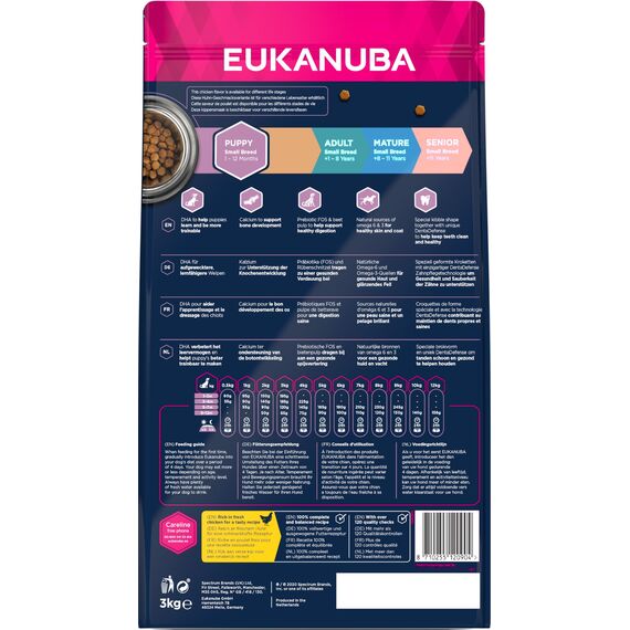 Eukanuba Welpenfutter mit frischem Huhn für kleine Rassen, Premium Trockenfutter für Junior Hunde, 3 kg